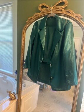 SHEIN Emerald Green Satin Blazer Jacket